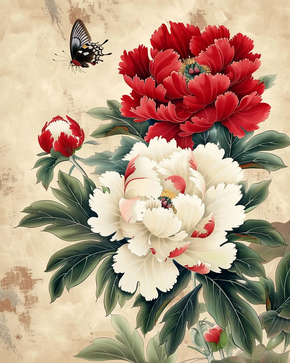Vintage Peony Paint by Numbers Kit – DIY Canvas Floral Art