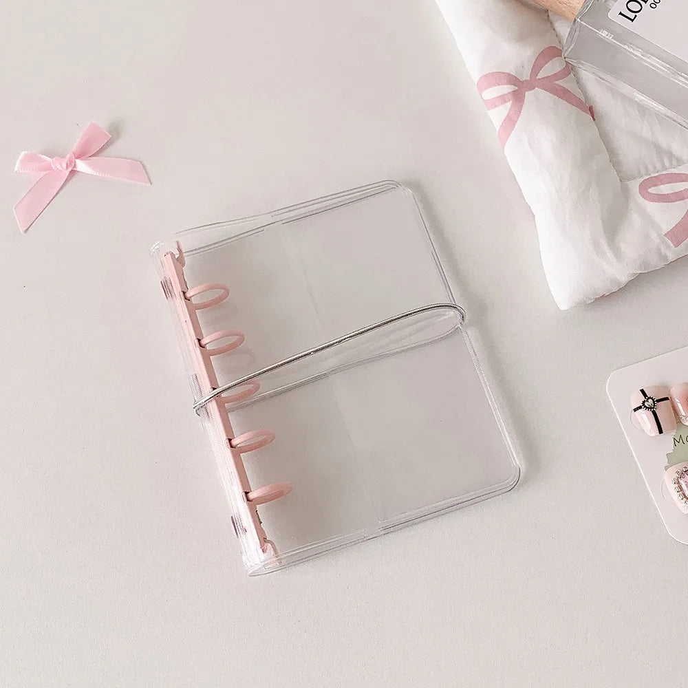 Portable Clear View Transparent Display Album Cover Waterproof PVC M5 Photo Card Holder Idol Pictures Storage Loose-Leaf Booklet Peaceful Pleasures Health and Wellness Pink M5 Cover