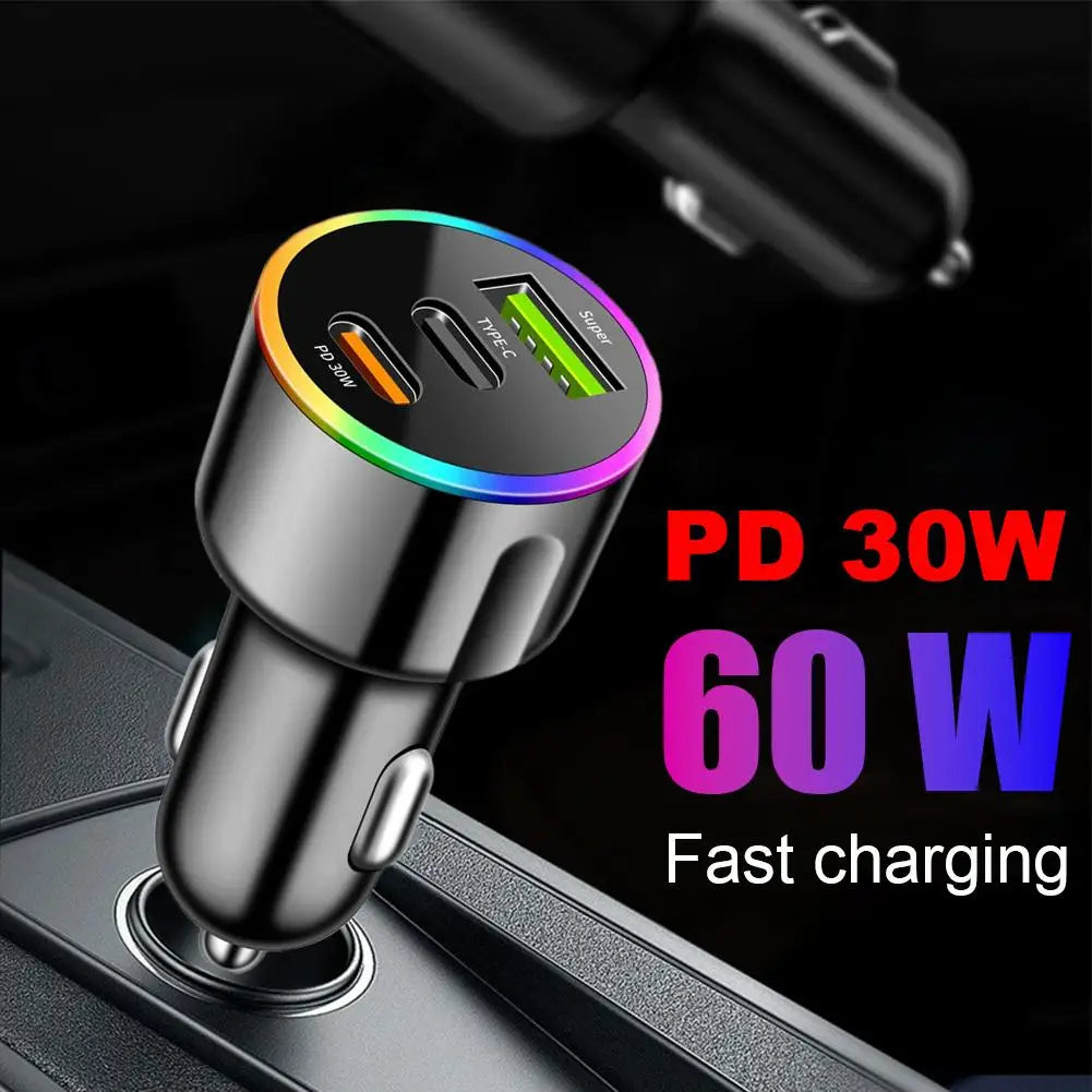 Dual Port PD 60W Fast Car Charger USB-C & USB-A Adapter