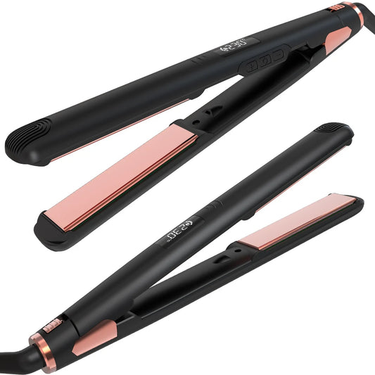 Flat Iron Straightener & Curler 2-in-1 with Quick Heating, 1-Inch Professional Hair Straightener with Adjustable Temperature Peaceful Pleasures Health and Wellness black