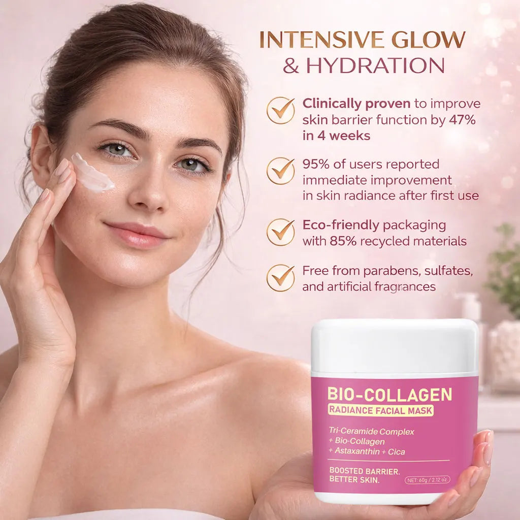 Bio-Collagen Radiance Facial Mask - Transformative Liquid Sheet Mask for Glass Skin - Instant Radiance,Improves Elasticity, 50ml Peaceful Pleasures Health and Wellness