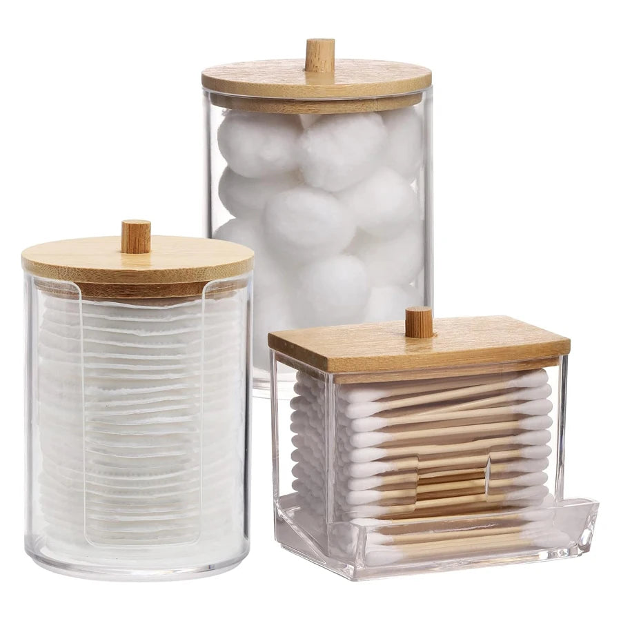 3-Piece Apothecary Bathroom Organizer Set – Q-Tip, Cotton Ball & Swab Dispenser with Lids