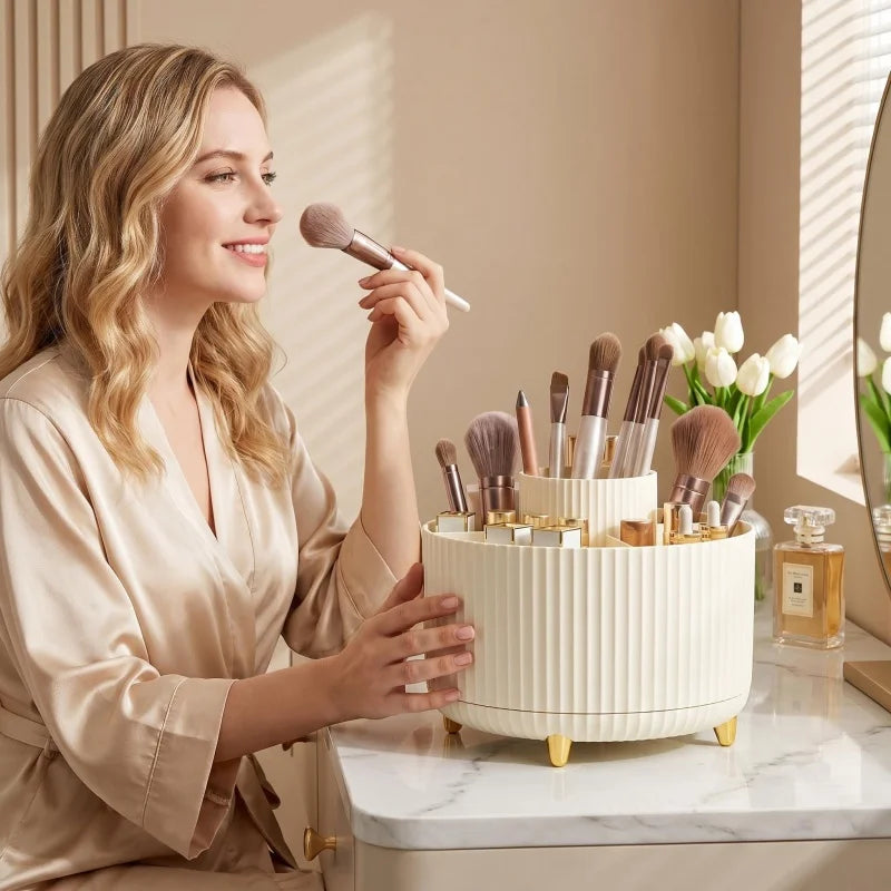 360° Rotating Makeup Brush Holder & Vanity Organizer
