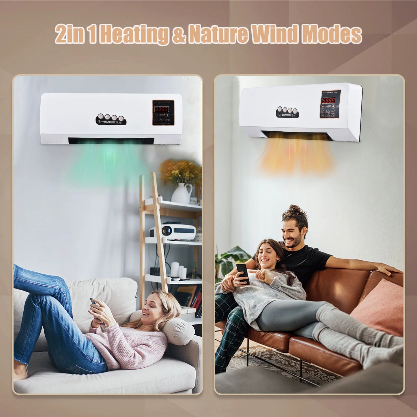2-in-1 Wall Mount Heater Fan with Remote & Timer | 1800W