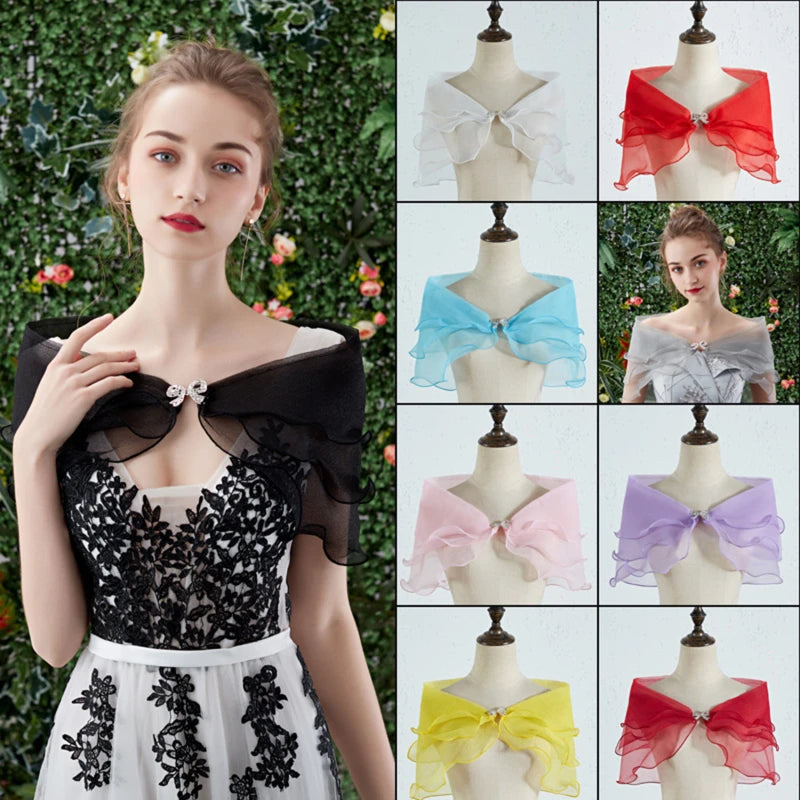 Women Vintage Layered Gauze Shawl Wrap Shrug Rhinestone Buckle Front Wedding Dress Cover Up Sexy Off Shoulder Ruffles Bolero New Peaceful Pleasures Health and Wellness