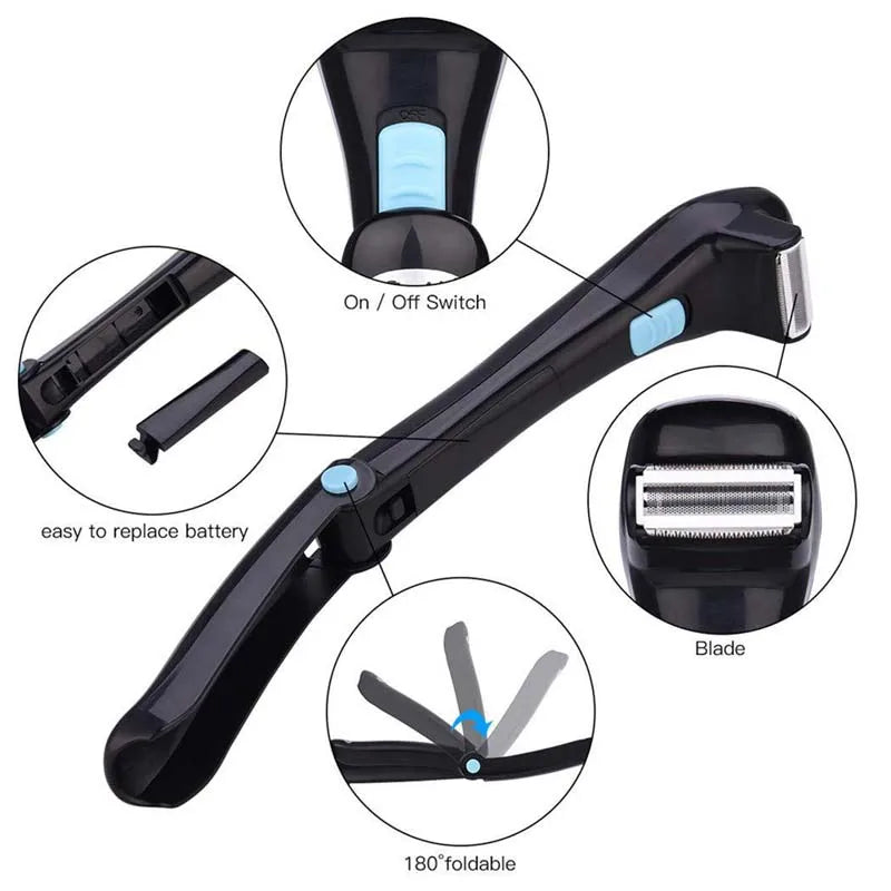 Wholesale two-piece blade battery-powered foldable men's hair removal back and full-body shaving kit Peaceful Pleasures Health and Wellness