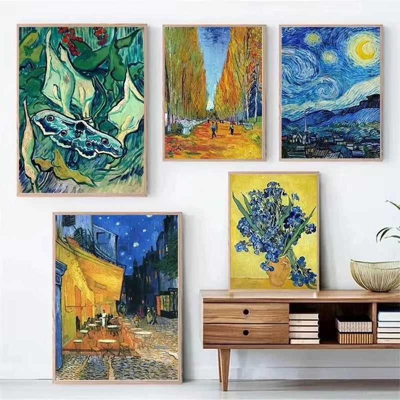 Vincent Van Gogh Classic Collection Art Poster Canvas Painting Terrace At Night Irises Wall Picture Print Living Room Home Decor Peaceful Pleasures Health and Wellness