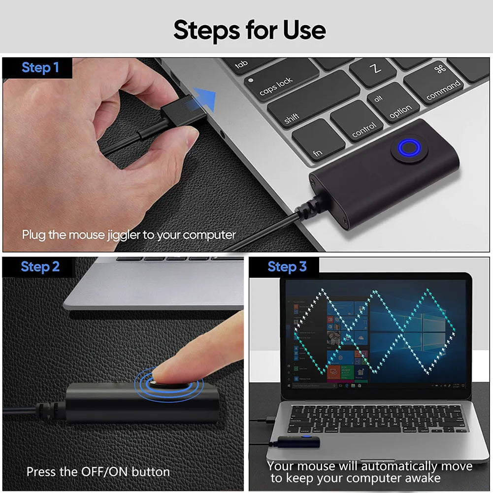 2-in-1 USB & Type-C Mouse Jiggler with ON/OFF Switch Peaceful Pleasures Health and Wellness