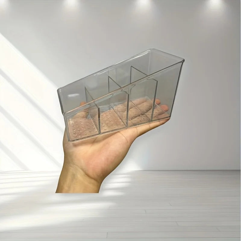 Clear Plastic Remote Control Holder & Desk Organizer 4 Compartments