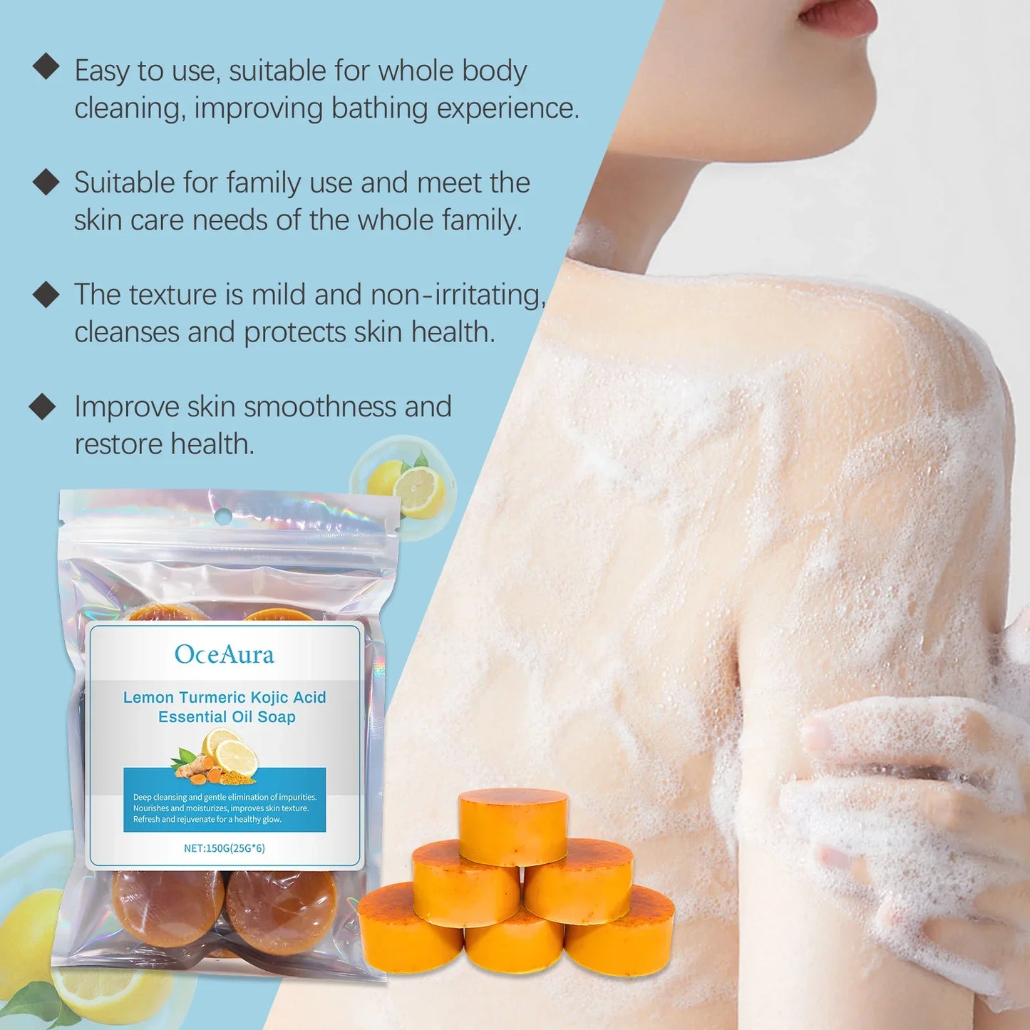 OceAura Lemon Turmeric Brightening Body Soap – 6 Pack Handmade