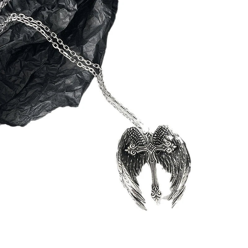 Angel Wings Cross Pendant Necklace | Unisex Gothic Punk Jewelry