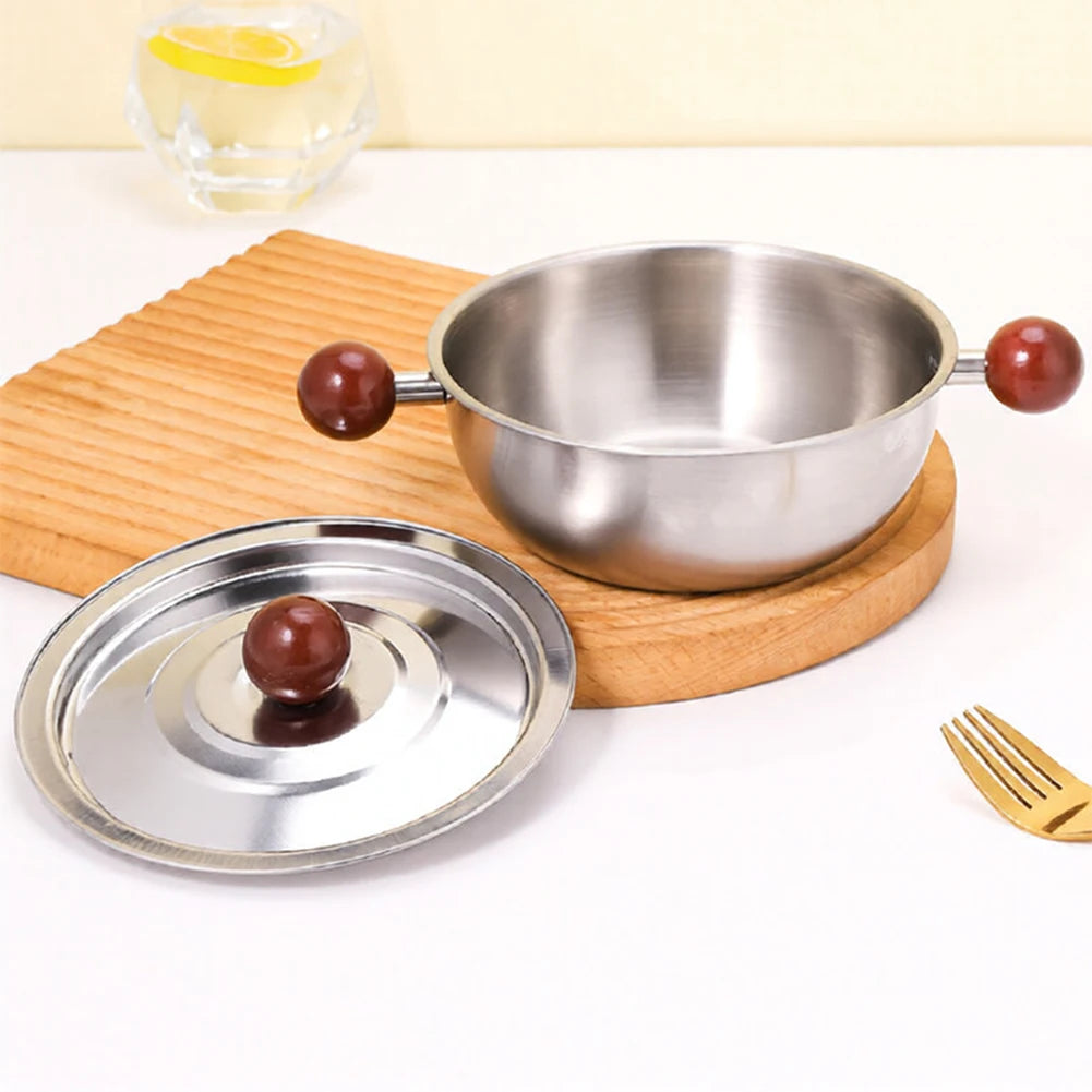 Stainless Steel Wooden Handle Frying Pan Used Melting Butter Salad