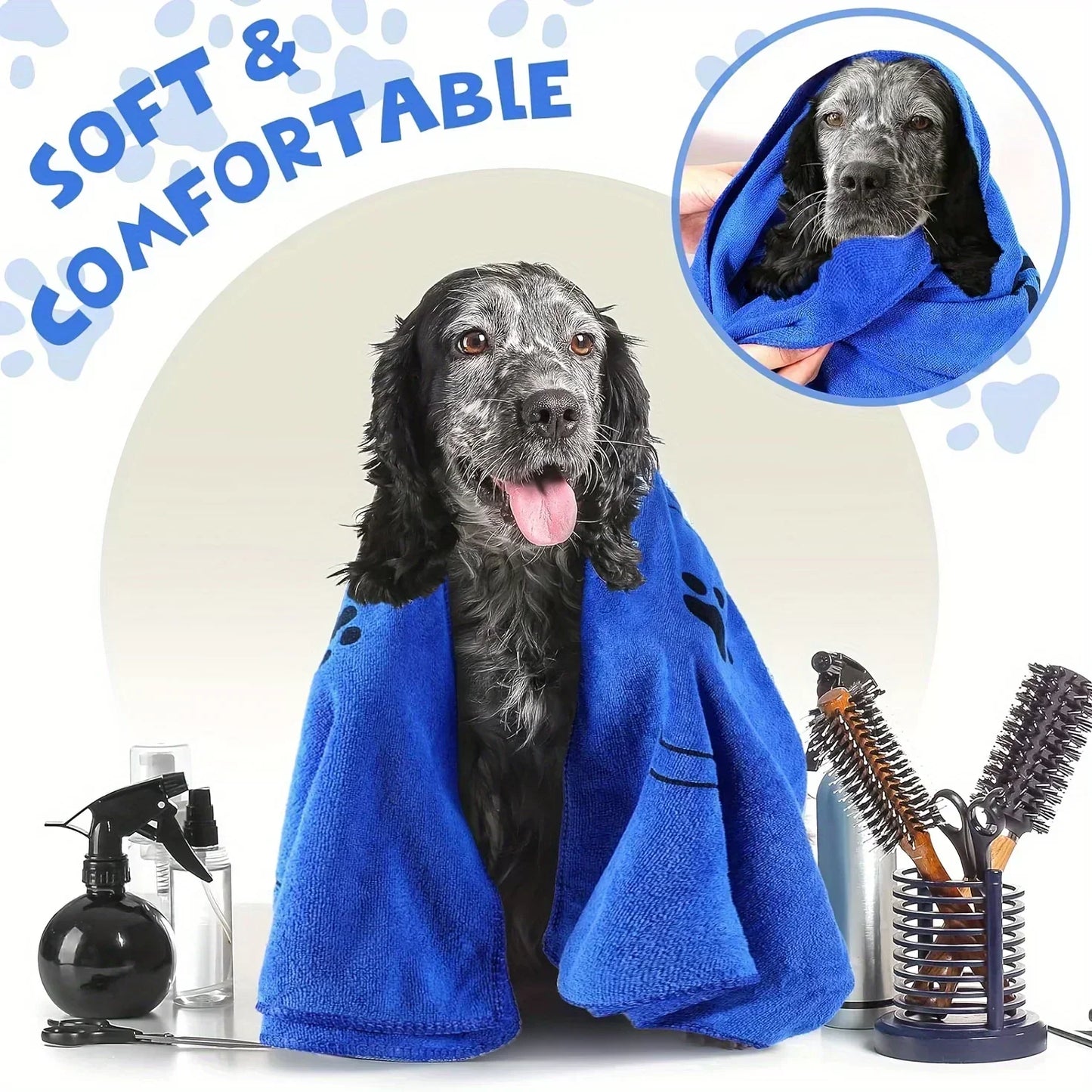 Microfiber Pet Drying Towel 60x100cm | Dogs & Cats | Blue/Grey