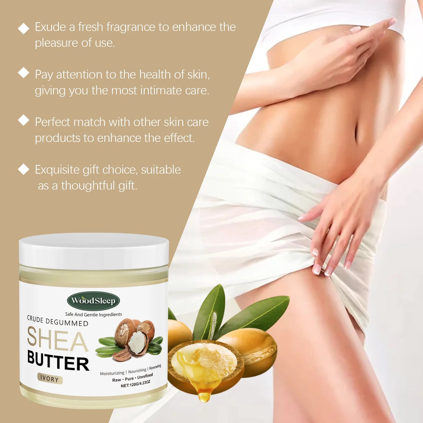 WOODSLEEP Pure Shea Butter Cream | Deep Moisturizing Body Lotion