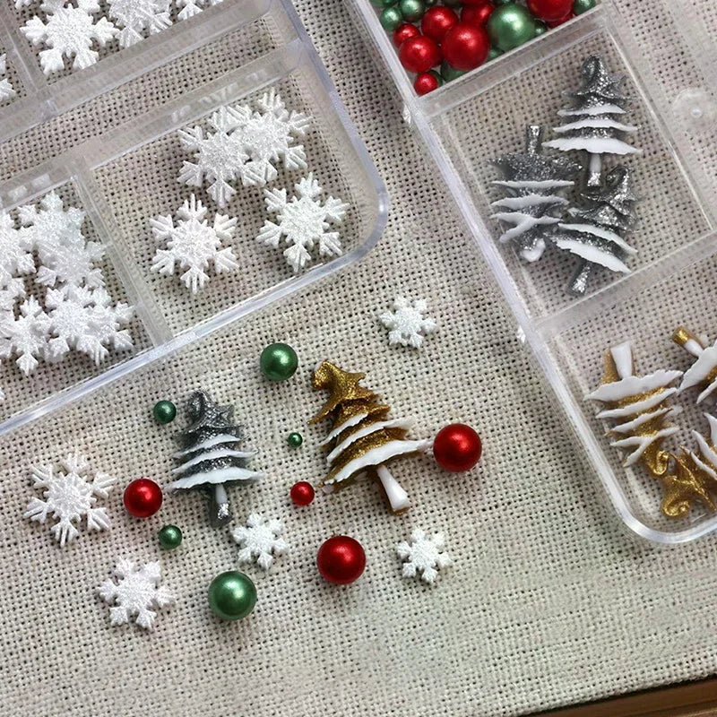 6 Grids/box Christmas Red/Green Bead Snowflake Nail Rhinestone Mixed Size Colorful Beads Nali Charms Christmas Manicure Jewelry Peaceful Pleasures Health and Wellness