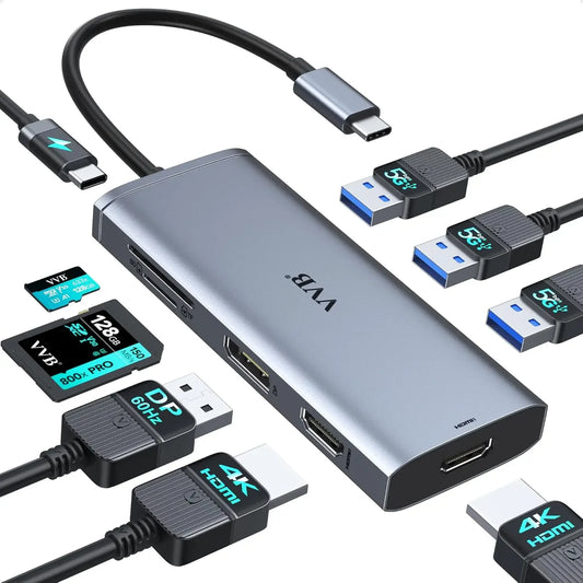 9-in-1 USB-C Docking Station with Triple Display, 4K HDMI, 100W PD & Card Reader for Laptops Peaceful Pleasures Health and Wellness United States