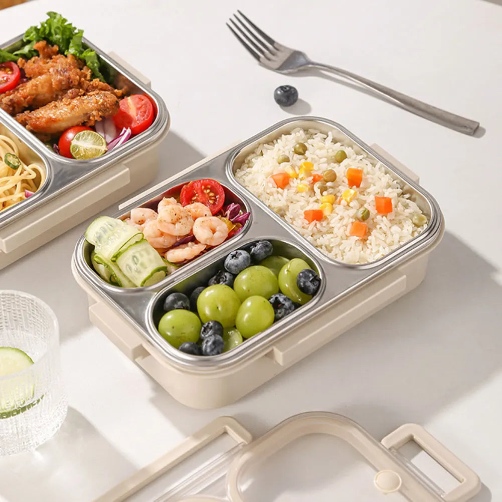 Stainless Steel Students Lunch Box With 3 Compartments Leakproof Bento Box With Soup Cup Condiment Cup For School Office Travel Peaceful Pleasures Health and Wellness