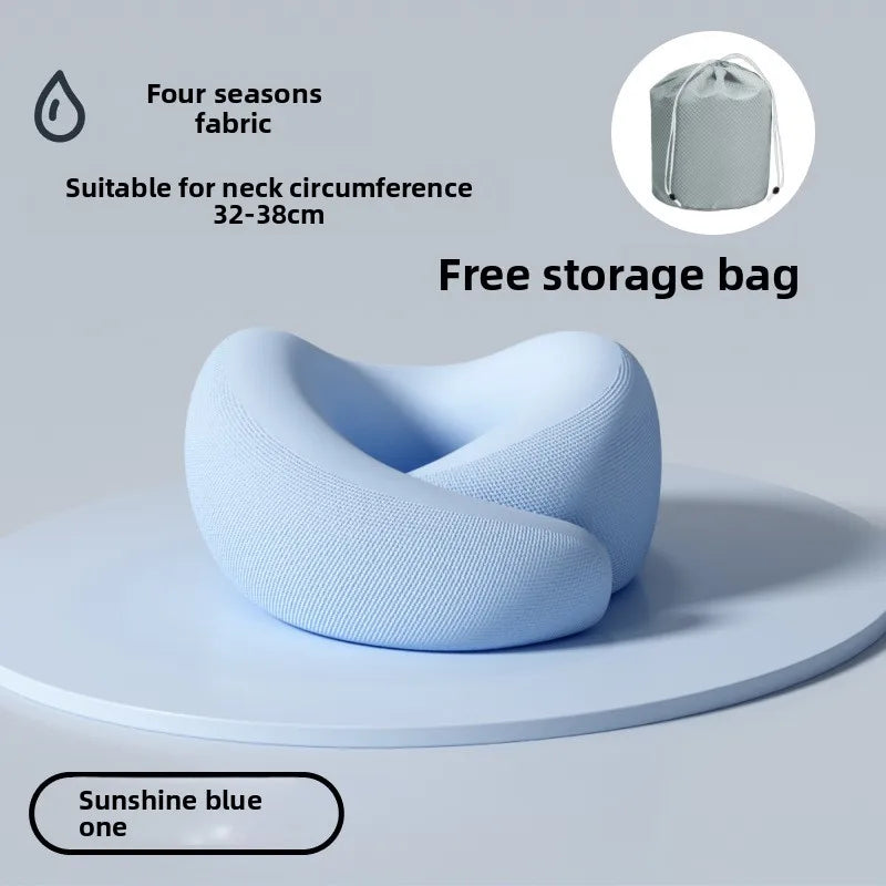 U-Shaped Neck Pillow Neck Support Slow Rebound Adjustable Travel Neck Pillow Washable Memory Foam Sleep Nap Pillows Travel Use Peaceful Pleasures Health and Wellness BLUE With bag