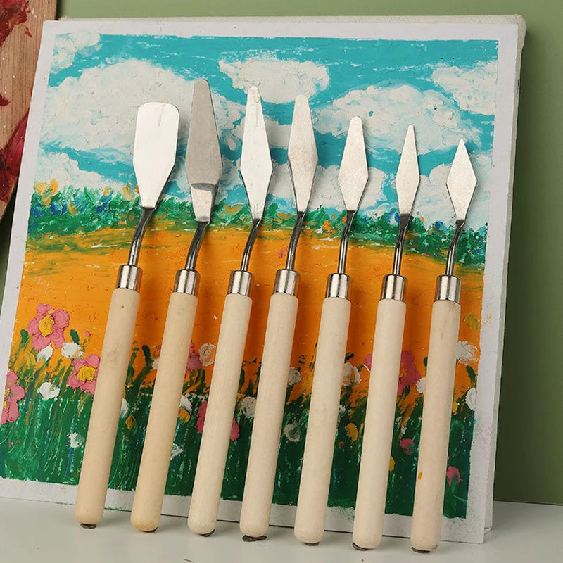 Painting Stainless Steel Spatula Oil Paint Wood Handle Flexible