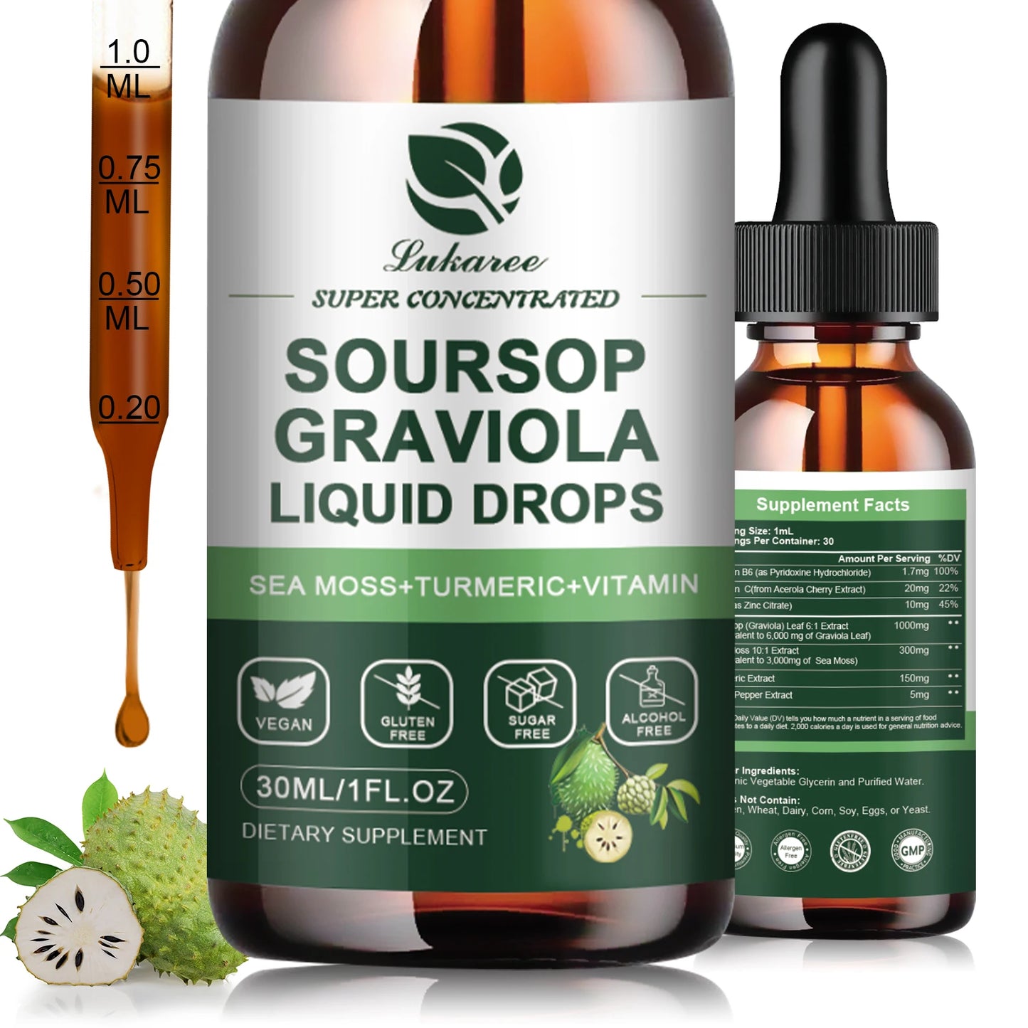 Soursop Graviola Extract Drops 30ML – Immunity, Digestion & Detox Support Herbal Supplement Peaceful Pleasures Health and Wellness 30ml 5bottles United States