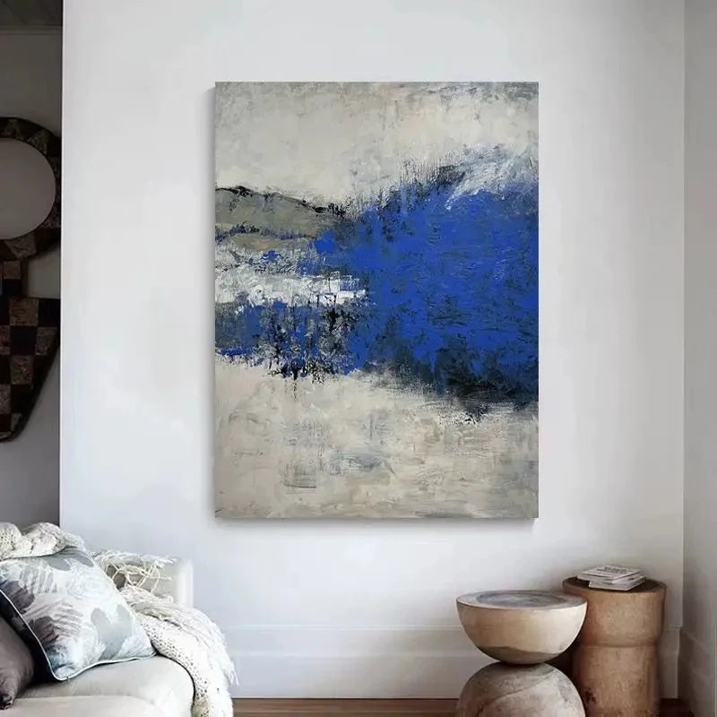 Blue Gray Abstract Hotel Hanging Painting,Handmade Canvas Oil Painting,Hanging Picture Poster,Wall Decor,Living Room,Aisle Offic Peaceful Pleasures Health and Wellness