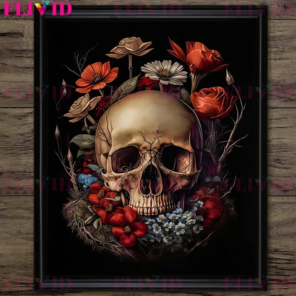 Dark Botanical Gothic Mushroom & Roses Canvas Wall Print