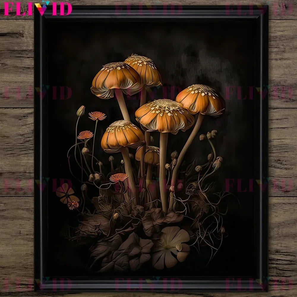 Dark Botanical Gothic Mushroom & Roses Canvas Wall Print