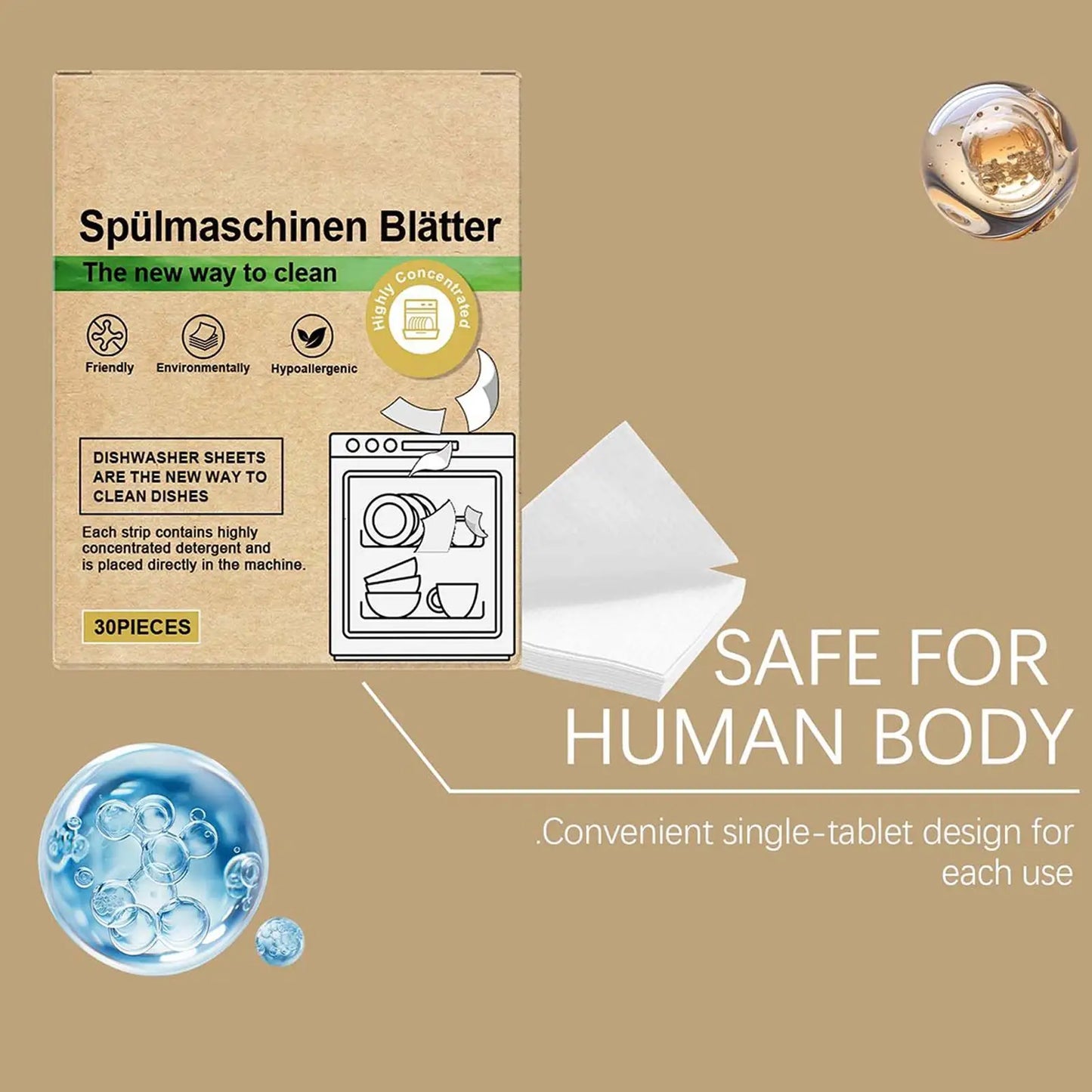 Natural Dishwasher Cleaning Sheets 30-Pack | Eco Strip Pods