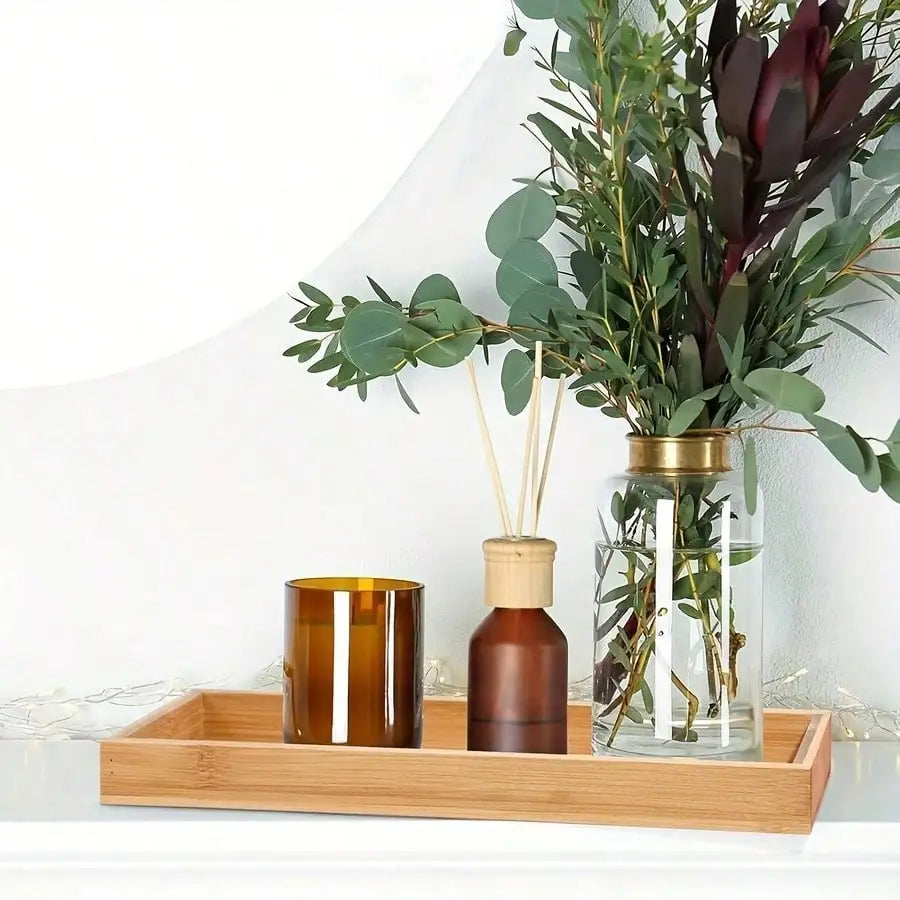 Bamboo Serving Tray & Bathroom Vanity Organizer – Decorative Counter Tray Set