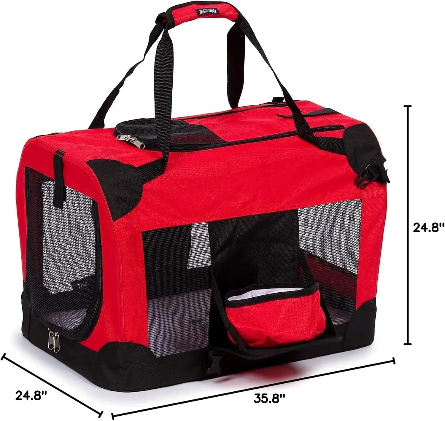 Large Red Folding Pet Crate with Removable Bowl & Tray, Collapsible Metal Frame for Indoor/Outdoor Use Peaceful Pleasures Health and Wellness