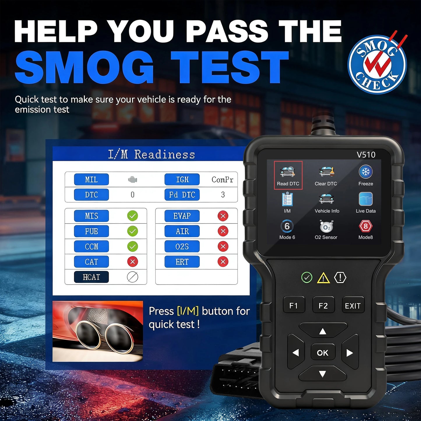 V510 OBD2 Scanner – Car Diagnostics, Battery Tester 1996+