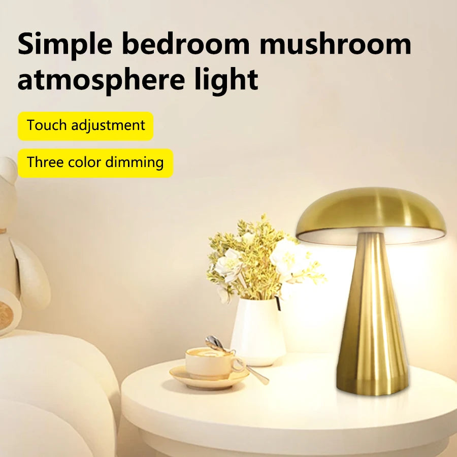 Retro Mushroom LED Table Lamp Touch Sensor Bedside Lamp Rechargeable Reading Lights For Bedroom Restaurant Bar Decor Lighting Peaceful Pleasures Health and Wellness