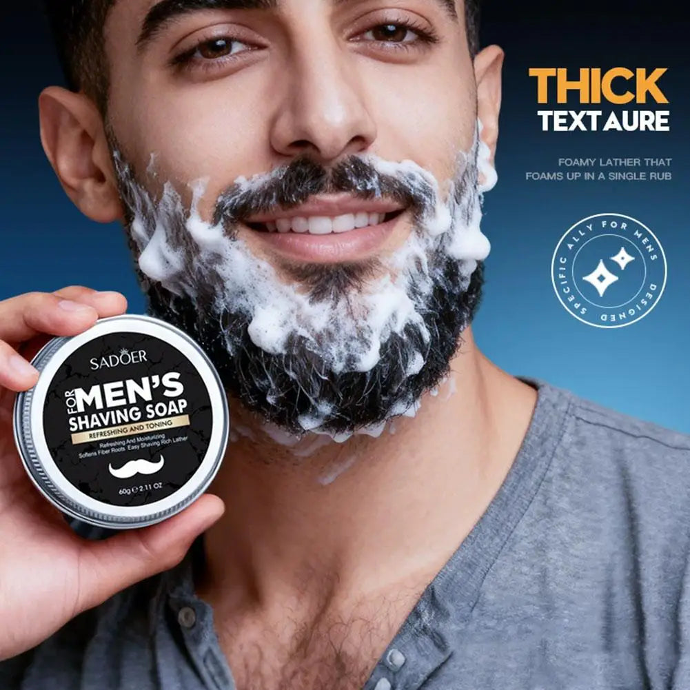 1/2pcs Shaving Soap Beard Soap Sandalwood Men's Facial Cleansing Soap Care 60g Aluminum Box Foam Softens Beard Peaceful Pleasures Health and Wellness 1 Piece