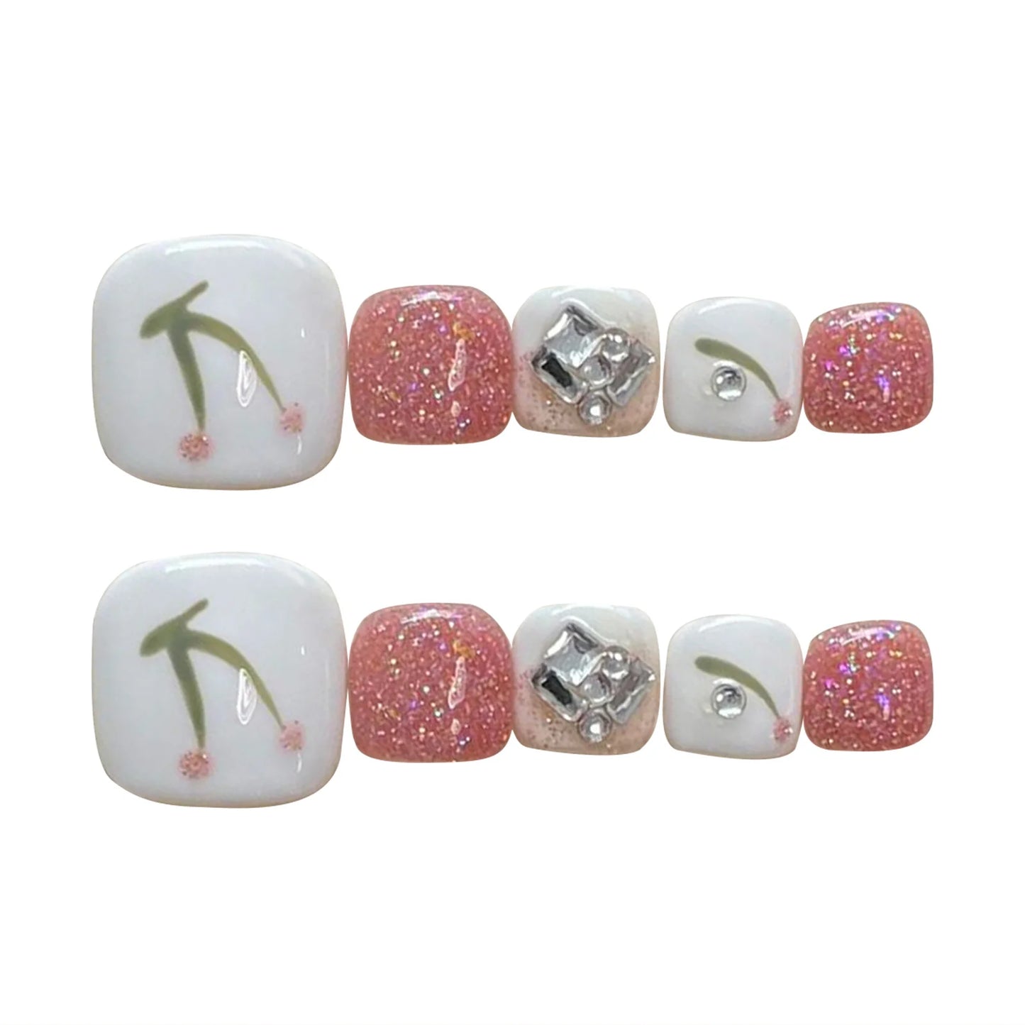 Glossy Pink Cherry Press-On Toenails | Resin False Toenails