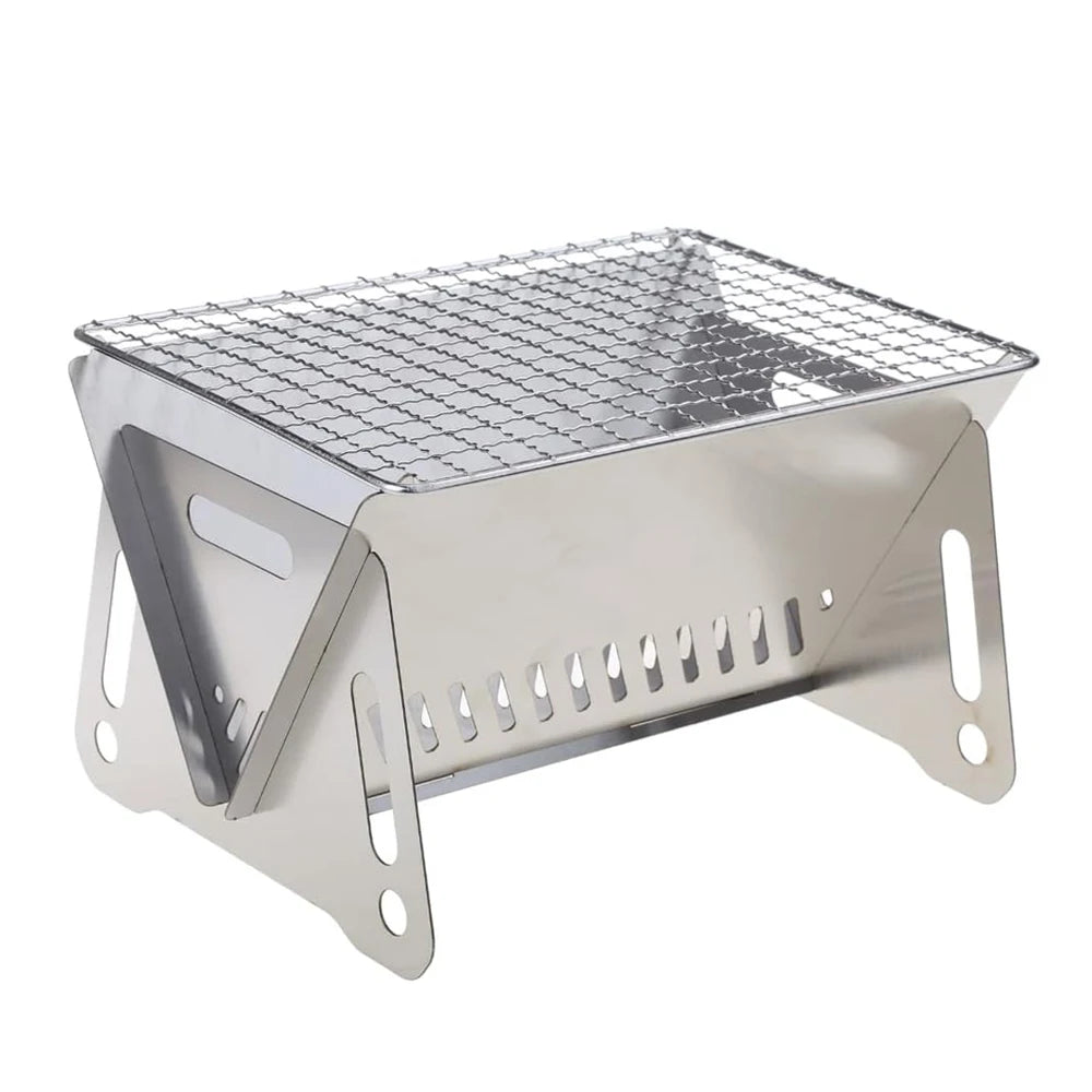 Backpacking Stove Folding Stainless Steel Charcoal Grill BBQ Wood Burning Camp Stove for Hiking Picnic Garden Backyard Cooking Peaceful Pleasures Health and Wellness WHITE