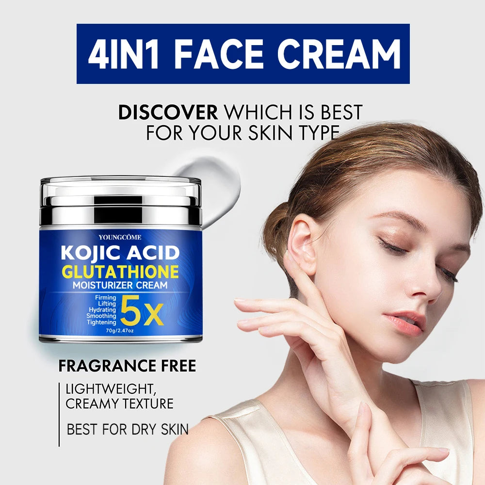 YOUNGCOME Kojic Acid Glutathione Moisturizer Cream - Firming Lifting Hydrating Smoothes Cream 40/70g Peaceful Pleasures Health and Wellness