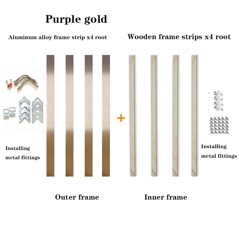 Aluminum Metal Modern Oil Paintings Frame, Floating and Wood Frame,Metal Canvas Prints, Painting Bars for Wall Art, DIY Peaceful Pleasures Health and Wellness Purple Gold customized