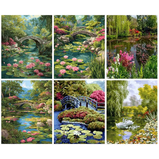 GATYZTORY Paint By Number Landscape Drawing On Canvas HandPainted Art Gift DIY Pictures By Number Lotus Pond Kits Home Decor Peaceful Pleasures Health and Wellness