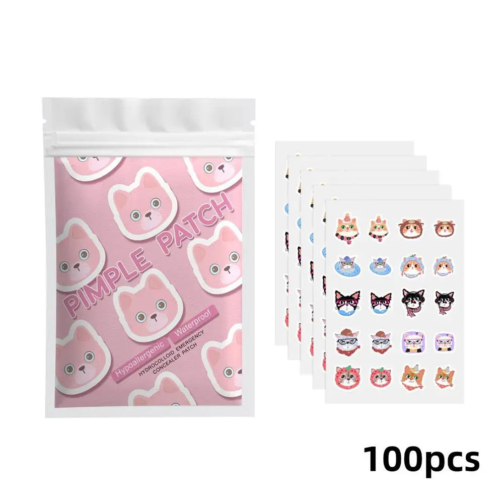100pcs Cute Cat Pimple Patches Cartoon Acne Spot Covering Stickers Waterproof Breathable Skincare Stickers Invisible Makeup Tool Peaceful Pleasures Health and Wellness A