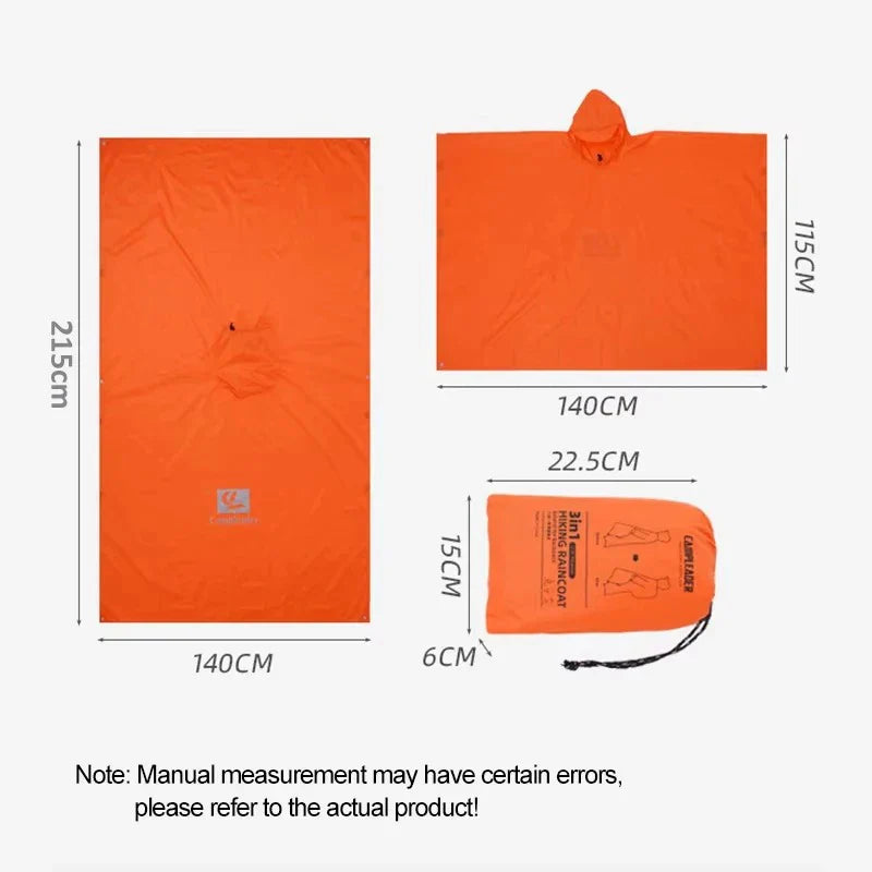 3-in-1 Waterproof Rain Poncho – Raincoat, Cover & Tent