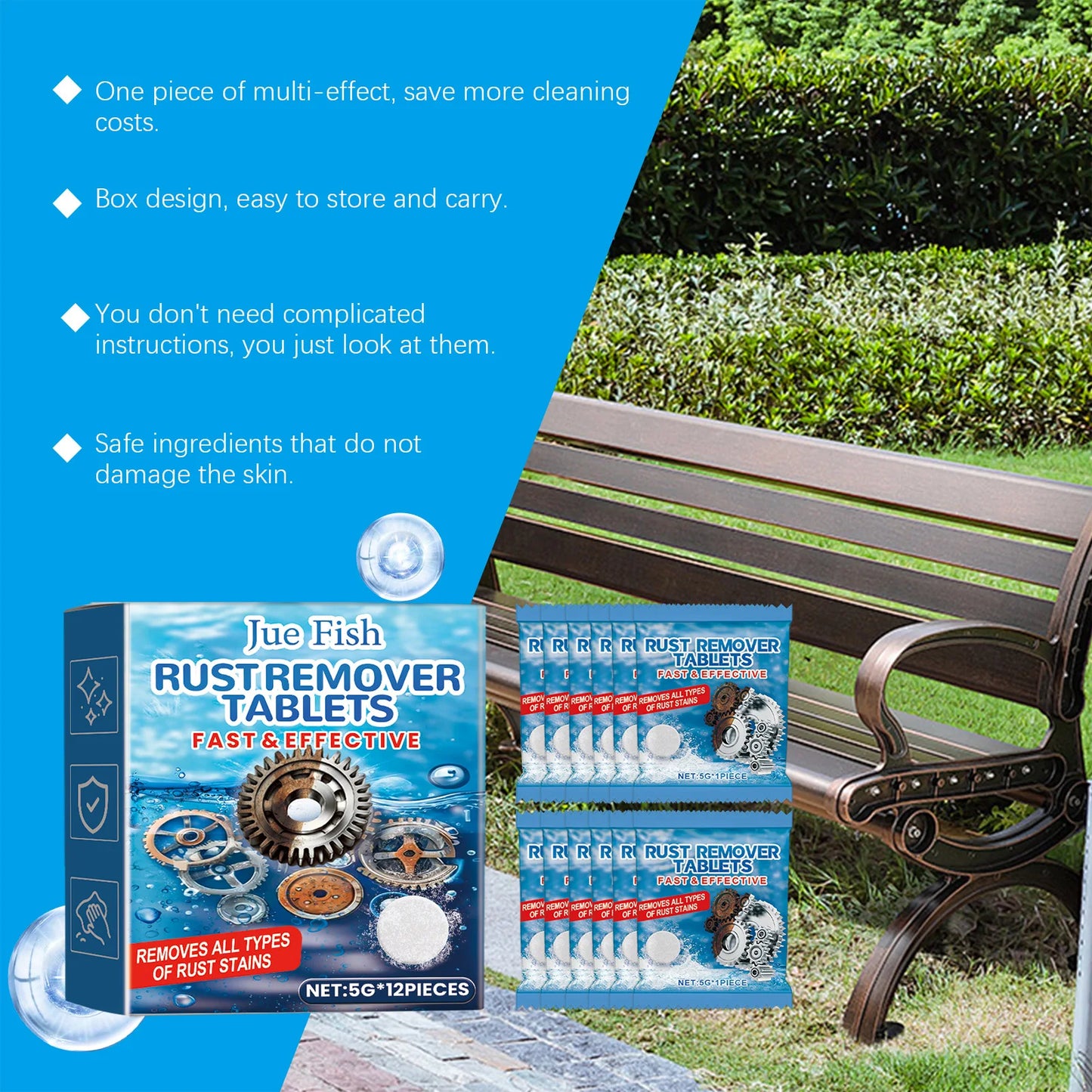 Rust Remover Effervescent Tablets | Metal Cleaner 12 Pack