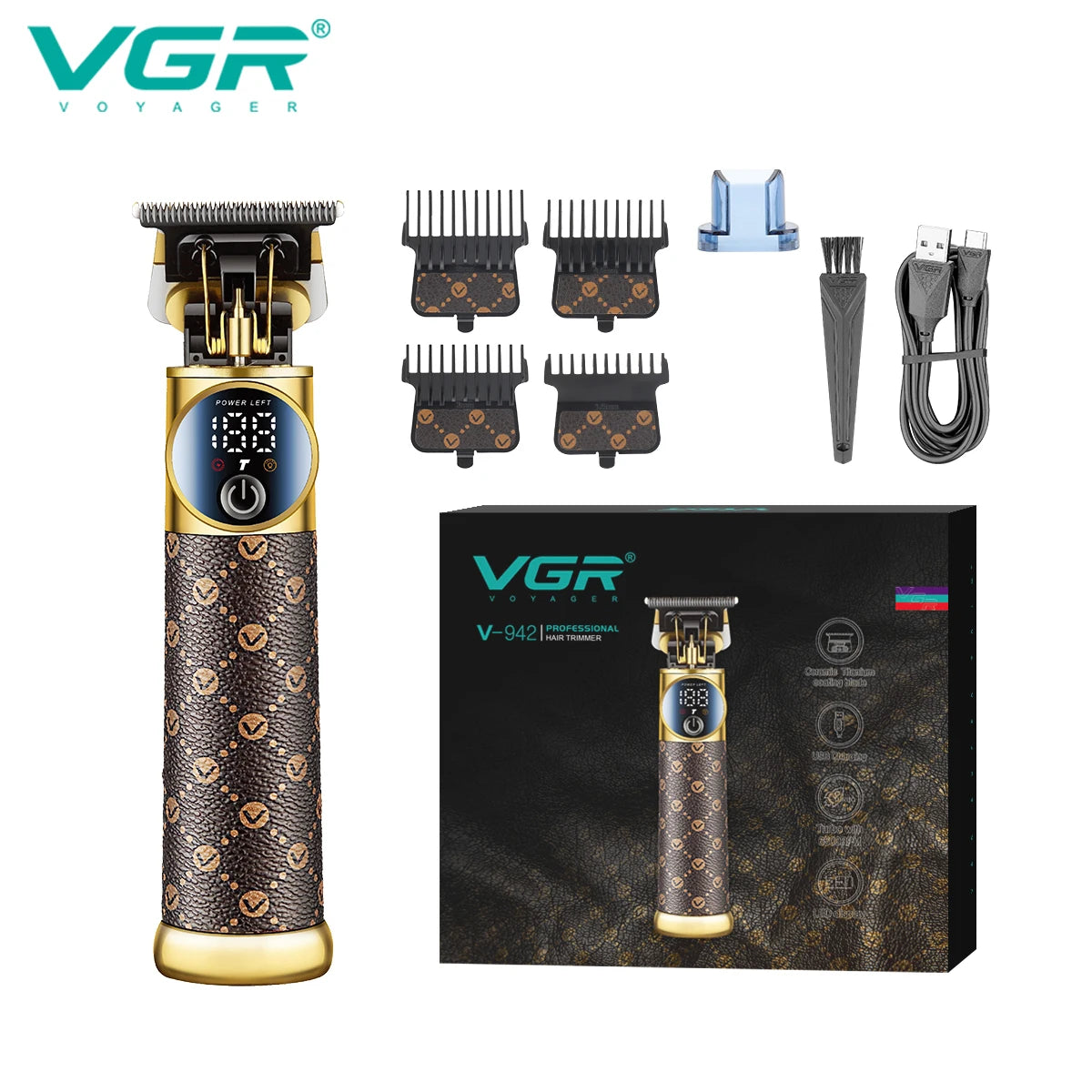 VGR 942 Hair Trimmer Professional USB Hair Clipper Electric Clipper T9 Hair Cutting Machine Mini Haircut Machine Trimmer for Men Peaceful Pleasures Health and Wellness 942 brown