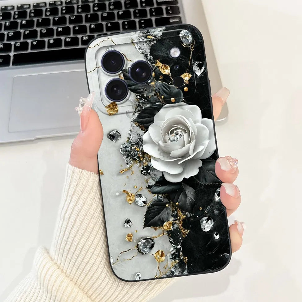 iPhone 17 Pro Silicone Case | Cute Kawaii Floral Painted Cover