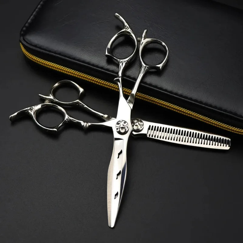 Customize Logo Japan 440c 6 '' Upscale Scissor Hollow Hair Scissors Cutting Barber Haircut Thinning Shears Hairdresser Scissors Peaceful Pleasures Health and Wellness