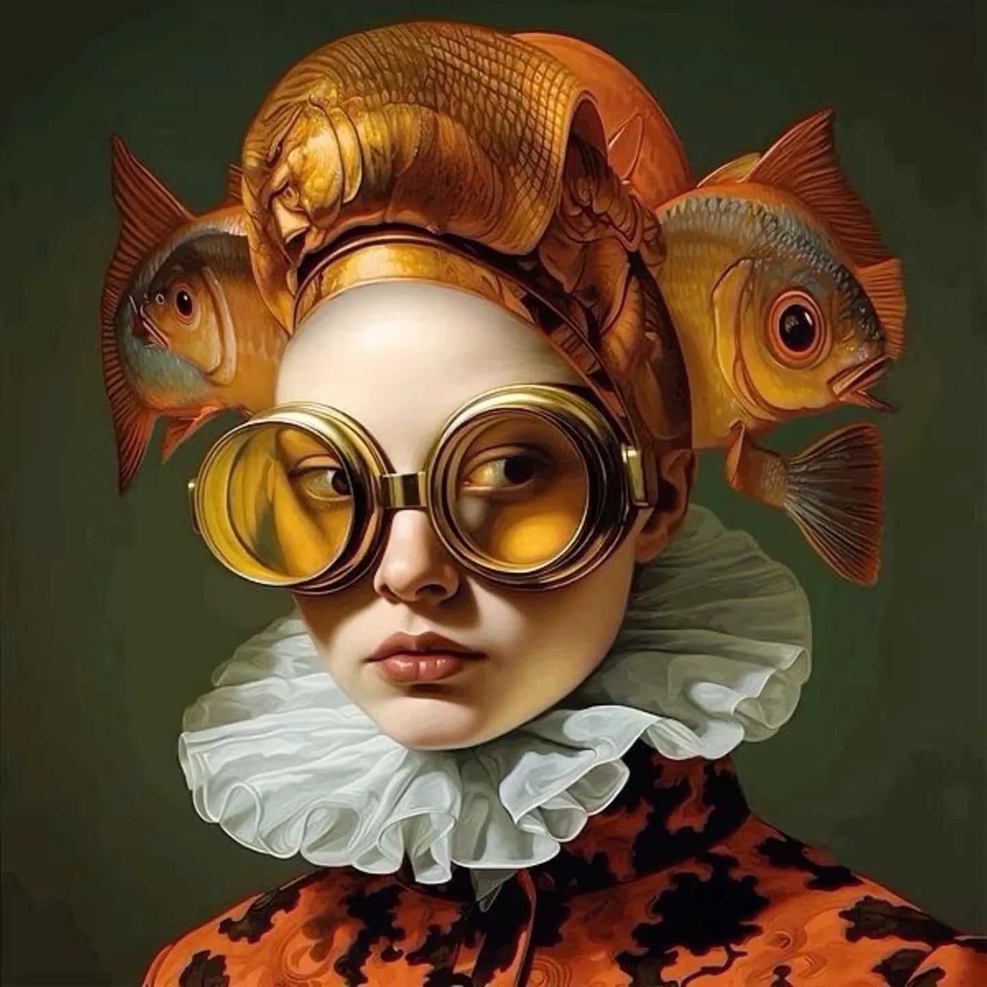 Surrealism Woman Portrait Canvas Painting Wall Art Wonderful Fantasy Fish and Girl Poster Prints for Living Room Home Decor Peaceful Pleasures Health and Wellness ZLH3560 20x20cm Unframed