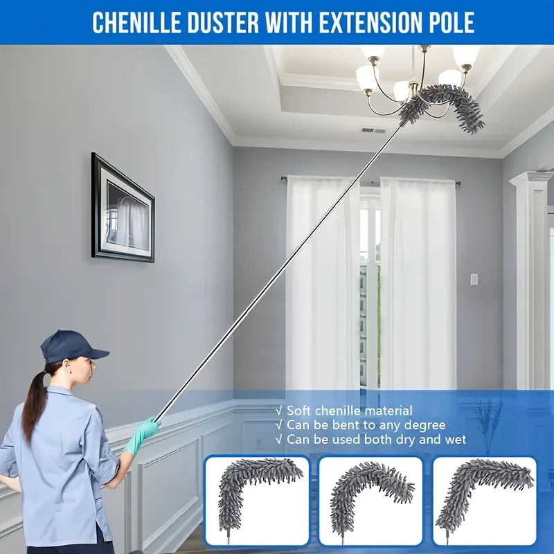4-Piece Set of Household Electrostatic Dusters, Extendable Feather Dusters, Extendable Dust Brushes, Dusters for High Ceilings, Fans, Spider Webs, Reusable, Lightweight, for Cleaning Curtains and Ceiling Fans Peaceful Pleasures Health and Wellness