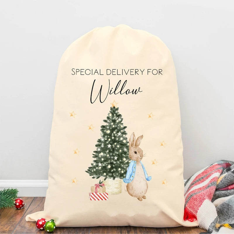 Personalised Bunny Santa Christmas Stocking Sack | Kids Gift