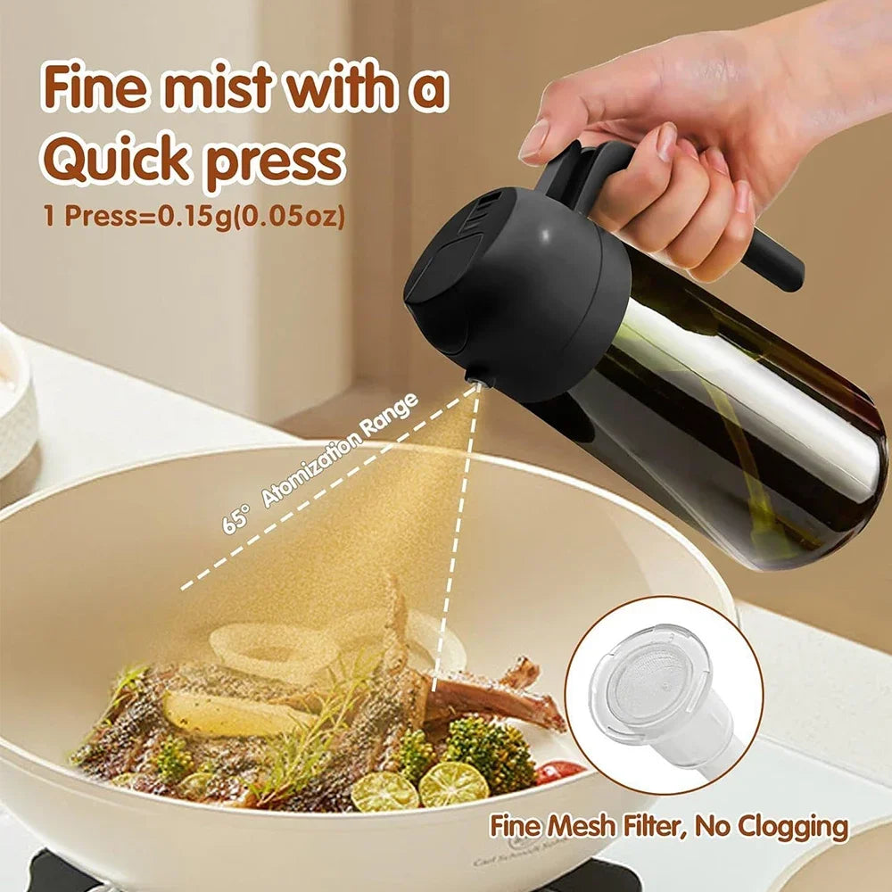 2 in 1 470ML/16oz Light-Blocking Dark Oil Sprayer for Cooking Olive Oil Dispenser Bottle for Kitchen Dark Green Glass Oil Bottle Peaceful Pleasures Health and Wellness