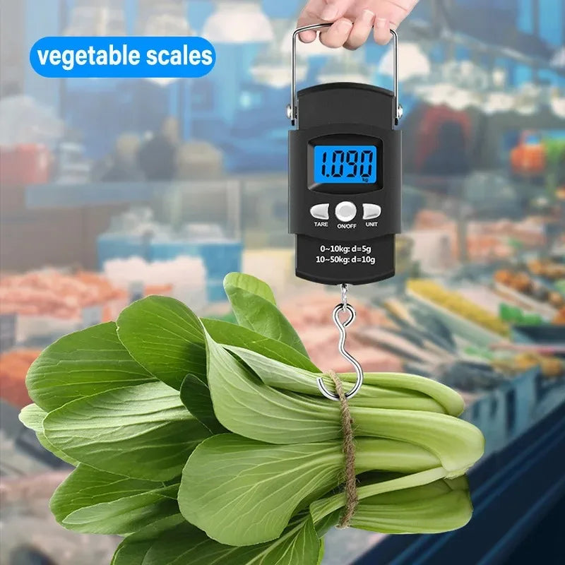 Portable Hanging Handheld Electronic Scale 50kg 10g LCD Display with 100cm Tape Measure for Travel Fishing Baggage Suitcase Peaceful Pleasures Health and Wellness