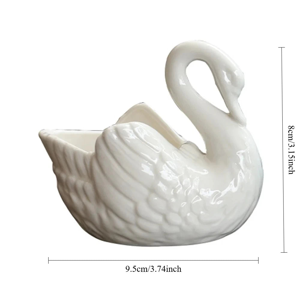 Swan Ceramic Ornaments Decoration Desktop Storage Box Tealight Candles Holder Flower Pot Home Decor Furnishings Peaceful Pleasures Health and Wellness white 9.5x8.5cm